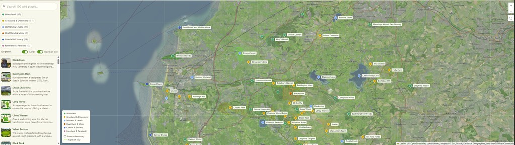 Screenshot of the Patchwork Map, 100 wild places within a 45-minute drive of A Patch Wilder