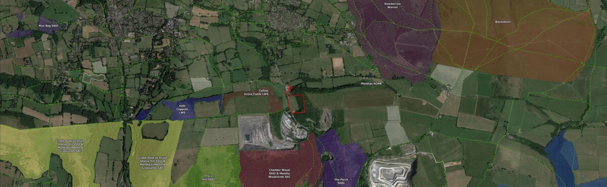 Map showing A Patch Wilder among the surrounding protected areas of the Mendip Hills